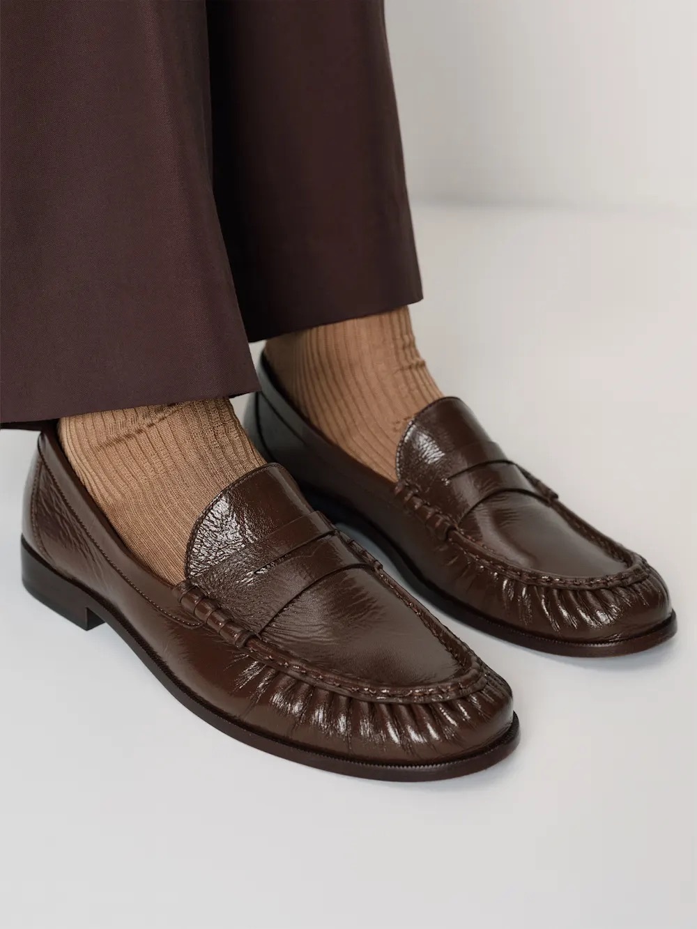 Francine Ruched Loafer Espresso Crinkle Patent sz8
